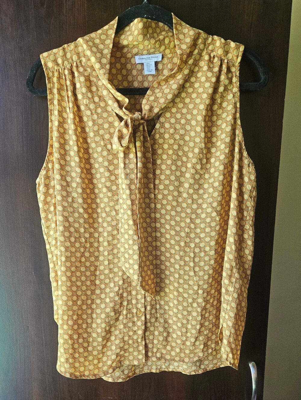 Carolina Belle Mustard Dot Tie-Neck Sleeveless Blouse Size Medium